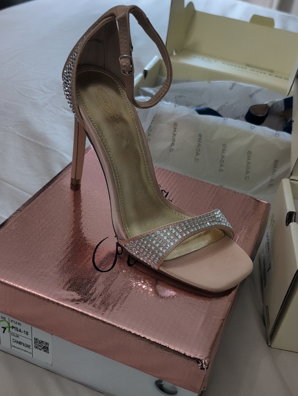 Champagne Rhinestone Ankle-Strap Stiletto Sandal - Women